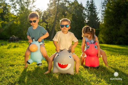 „Sun Baby“ mėlynas guminis žirafos formos šokliukas vaikams su pompa, nuo 12 mėn.