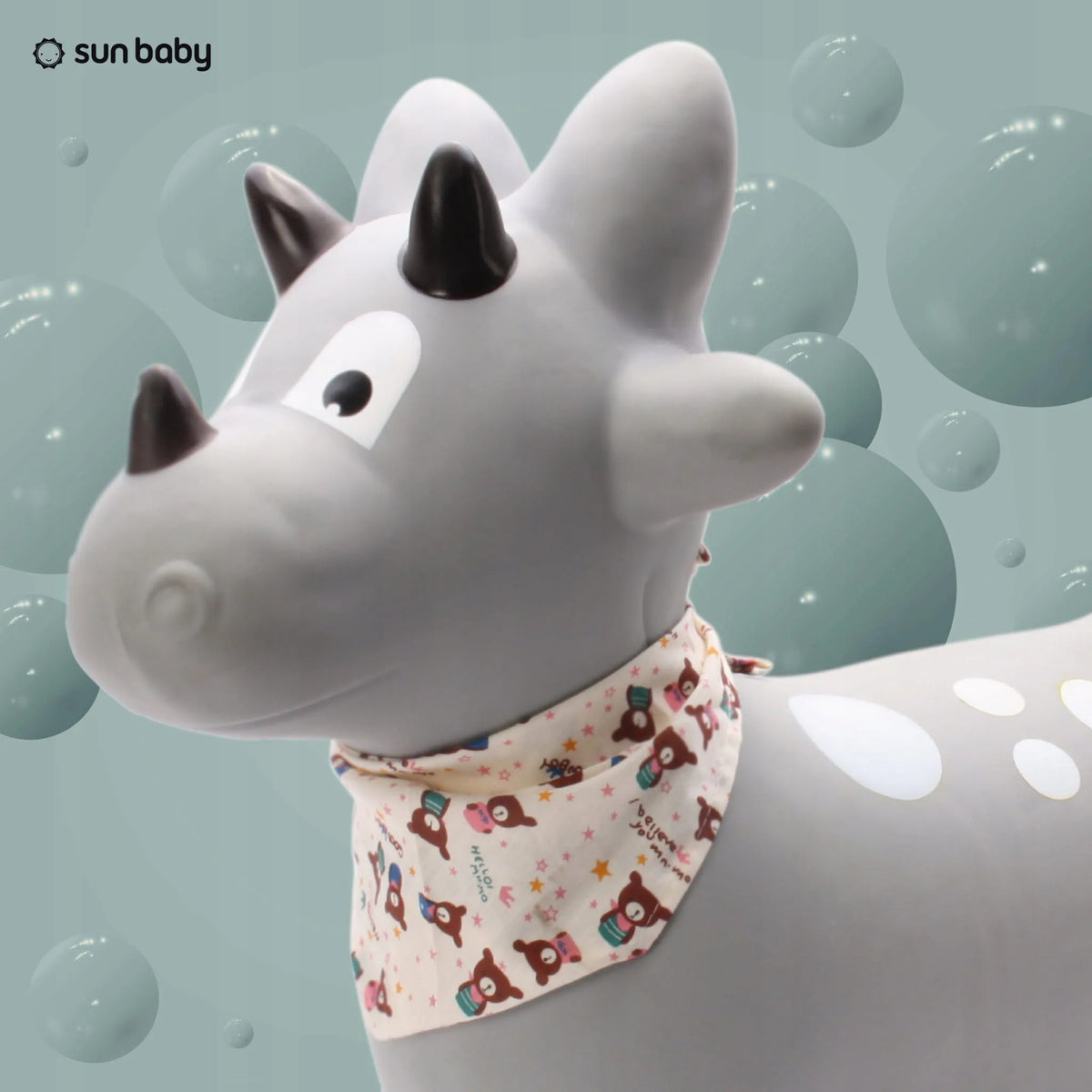 Sun Baby pilkas guminis šokliukas „DINO“ su pompa ir bandana