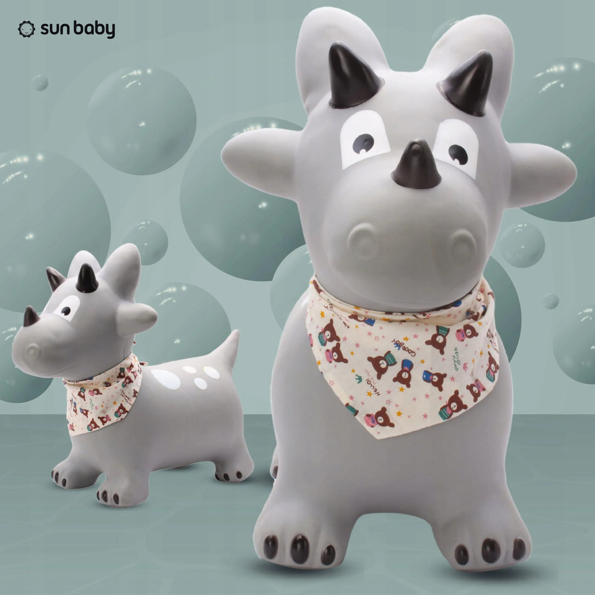 Sun Baby pilkas guminis šokliukas „DINO“ su pompa ir bandana