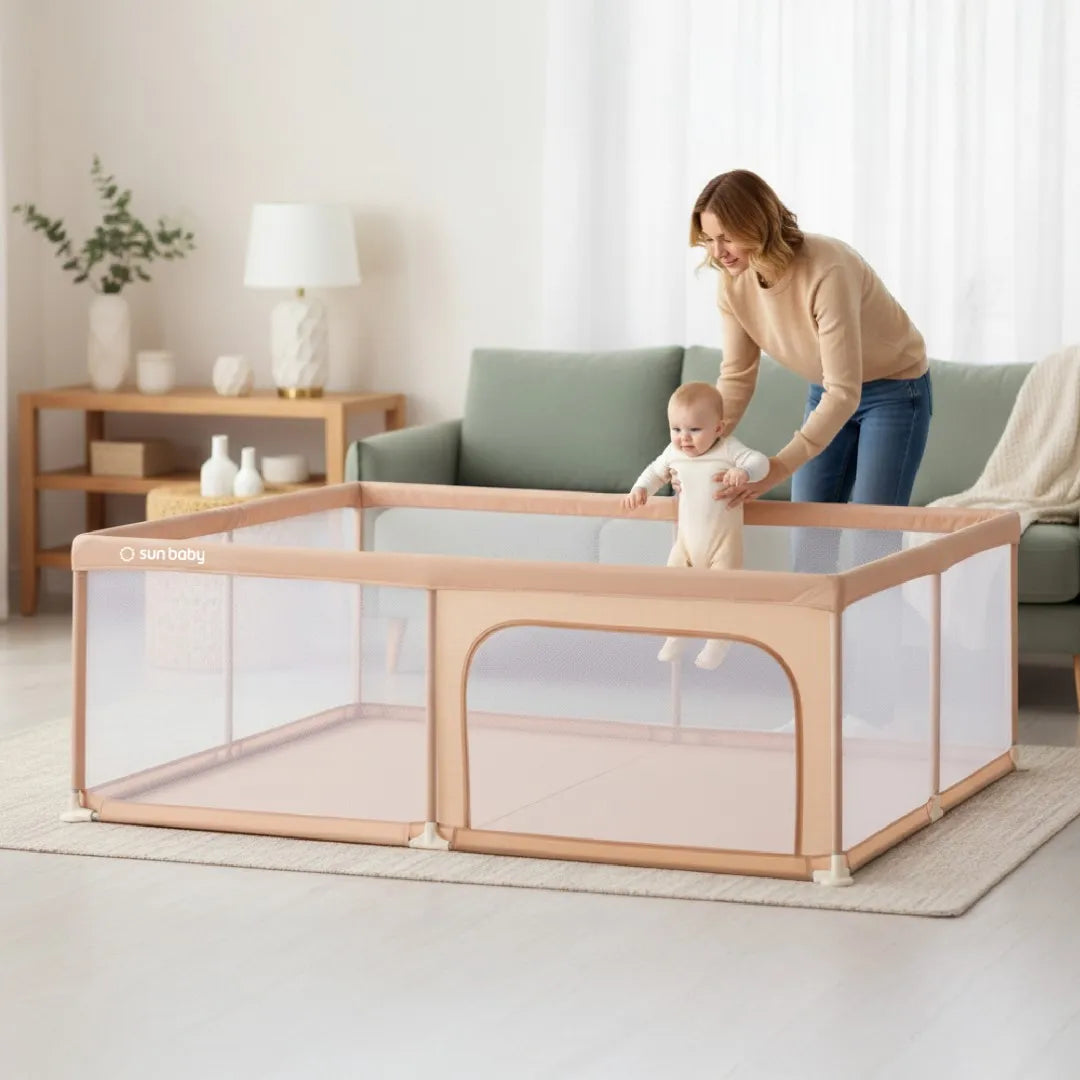 SUN BABY Vaikiškas maniežas sausas baseinas DIDELIS žaidimų aikštelė su grindimis 150x200x68