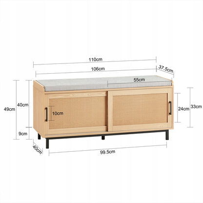Suoliukas su sėdyne ir batų spintelė su 2 stumdomomis durimis 110cm SoBuy FSR154-N