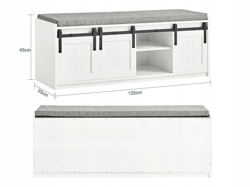 Suoliukas su sėdyne ir batų spintelė su 3 stumdomomis durimis 120x35 SoBuy FSR133-W