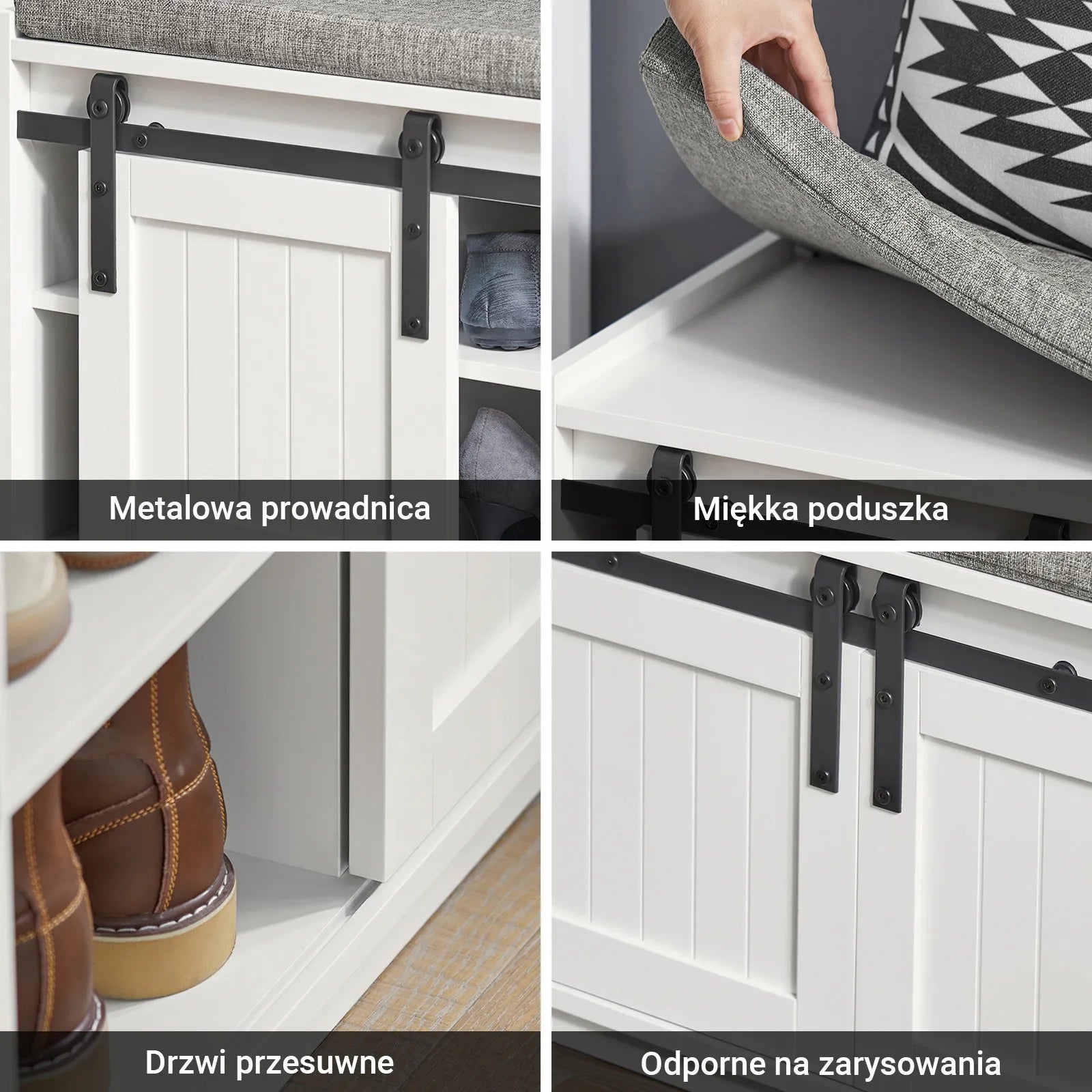 Suoliukas su sėdyne ir batų spintelė su 3 stumdomomis durimis 120x35 SoBuy FSR133-W