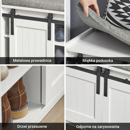 Suoliukas su sėdyne ir batų spintelė su 3 stumdomomis durimis 120x35 SoBuy FSR133-W