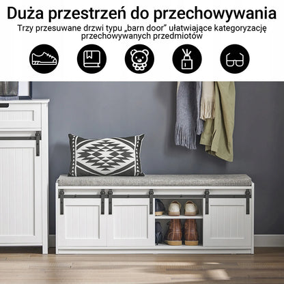 Suoliukas su sėdyne ir batų spintelė su 3 stumdomomis durimis 120x35 SoBuy FSR133-W