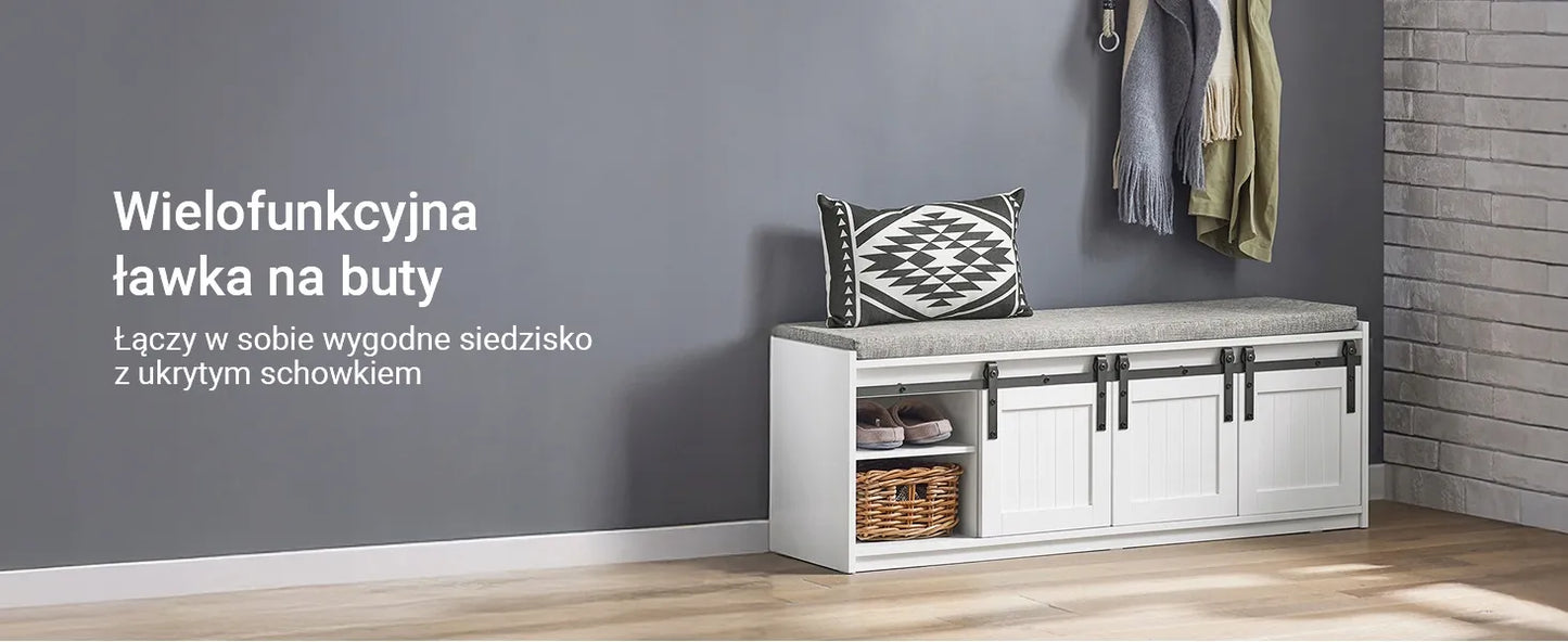 Suoliukas su sėdyne ir batų spintelė su 3 stumdomomis durimis 120x35 SoBuy FSR133-W