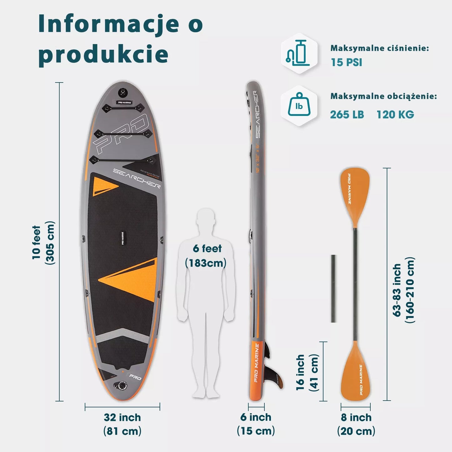 SUP lenta 305cm Stand Up Paddle Pro Marine, rinkinys + sėdynė ir priedai