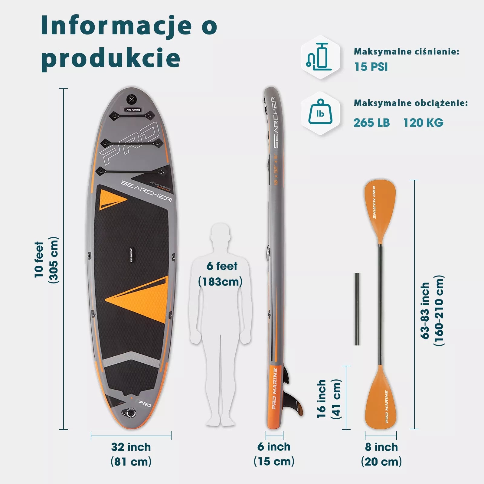 SUP lenta 305cm Stand Up Paddle Pro Marine, rinkinys + sėdynė ir priedai