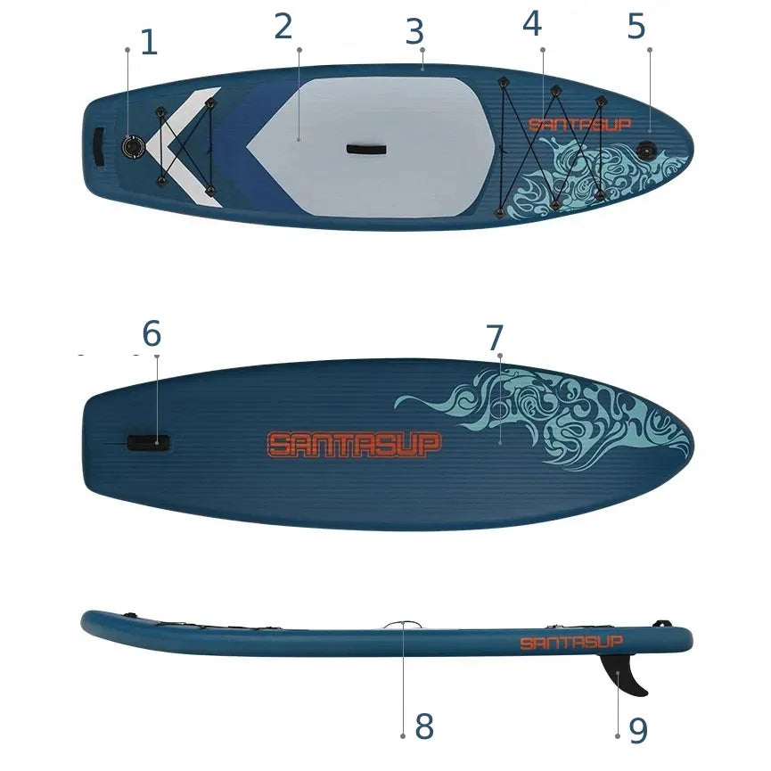 SUP lentos komplektas 300x85x12cm 3 vietų su irklu pompa krepšiu ir priedais