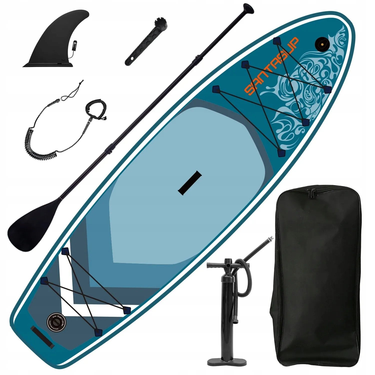 SUP lentos komplektas 300x85x12cm 3 vietų su irklu pompa krepšiu ir priedais