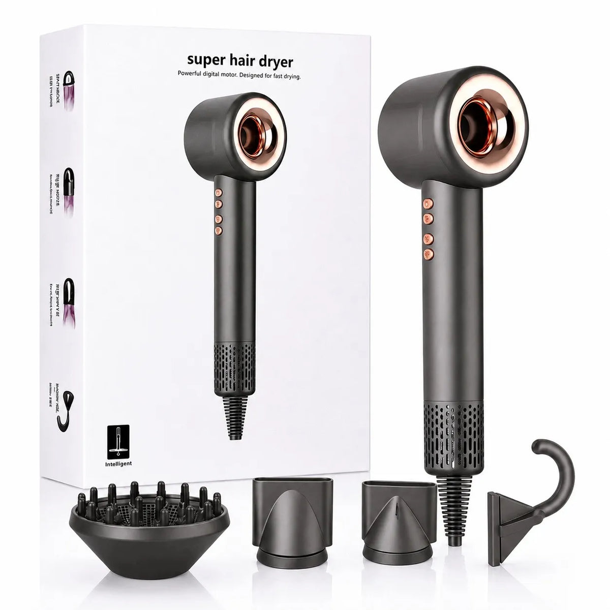 „Super Hair Dryer Girox“ plaukų džiovintuvas su jonizacija, 1600 W, 4 antgaliai