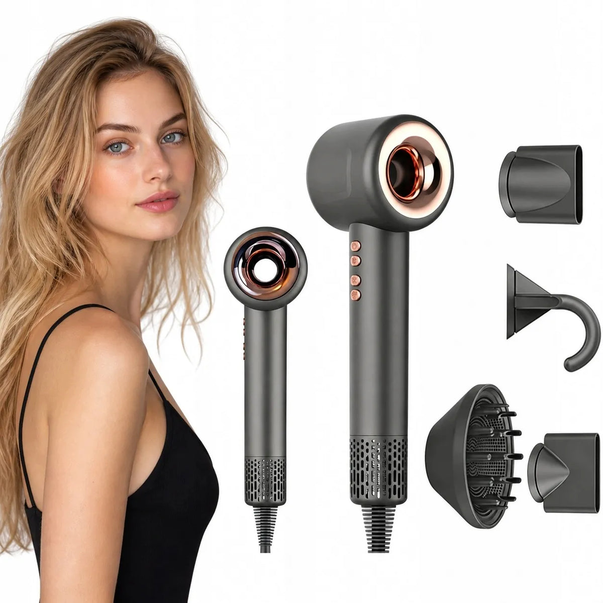„Super Hair Dryer Girox“ plaukų džiovintuvas su jonizacija, 1600 W, 4 antgaliai