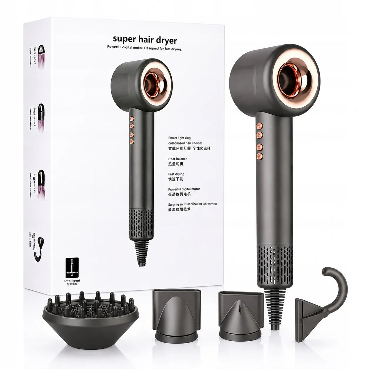 „Super Hair Dryer Girox“ plaukų džiovintuvas su jonizacija, 1600 W, 4 antgaliai