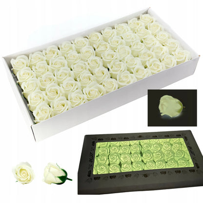 Šviečiančios muilo rožės 50 vnt. - muilo gėlių galvutės „flower box“ dekoracijoms
