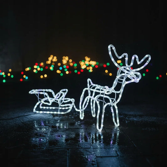Šviečiantis LED elnias su rogėmis, kalėdinė lauko sodo dekoracija, šaltai balta