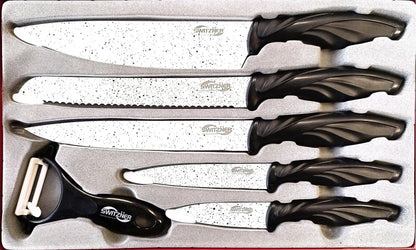 Switzner virtuvinių peilių rinkinys SW-92820 black/white - 6 dalys