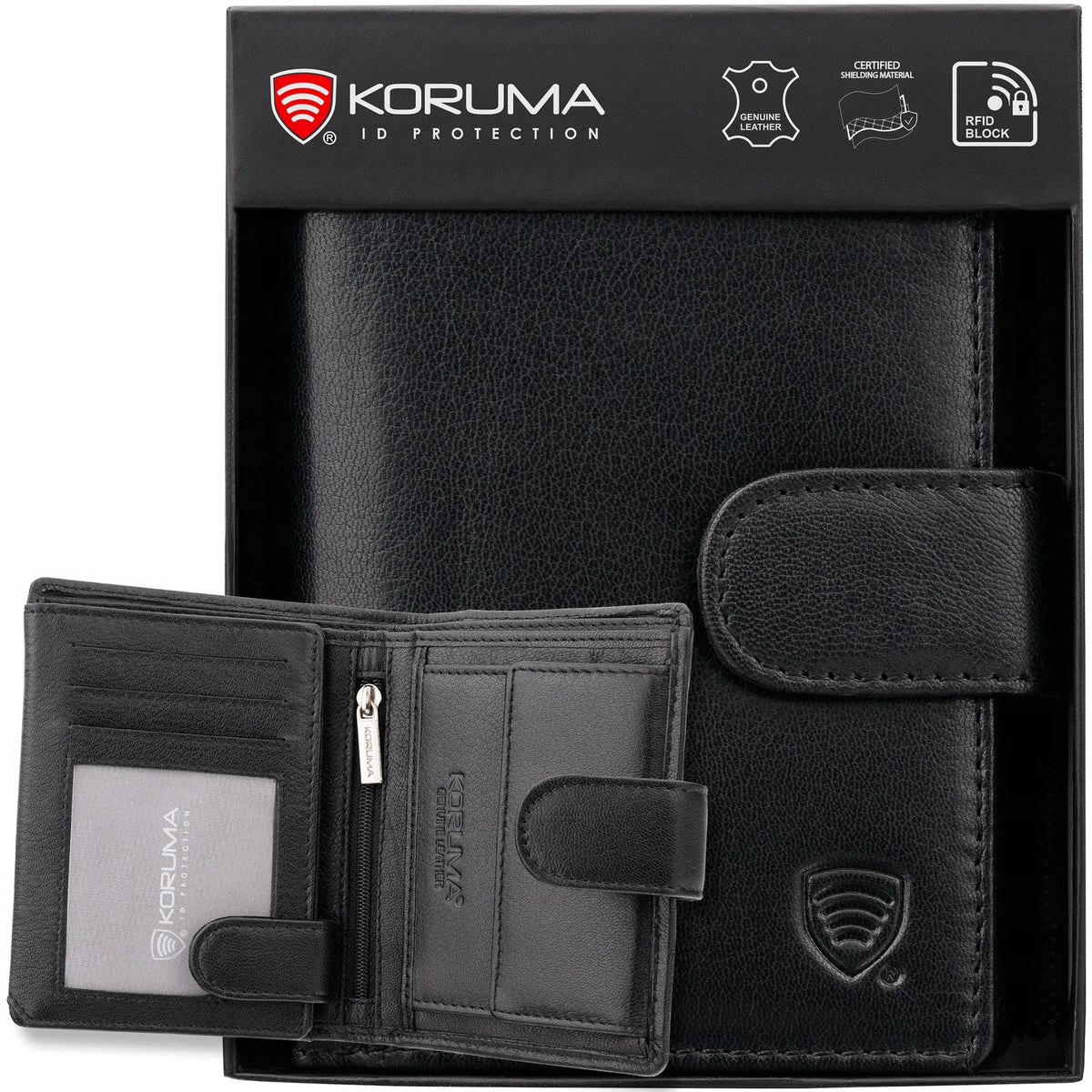 Talpi vyriška vertikali odinė piniginė su RFID BLOCK™ apsauga, juoda | KORUMA