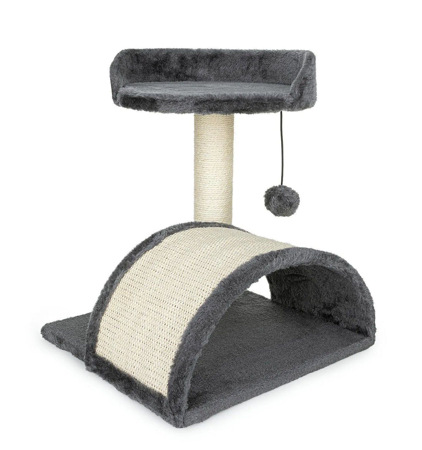 Tamsiai pilka draskyklė katėms Happet 42 cm - gultas 3 lygiai + žaislas ant stulpo