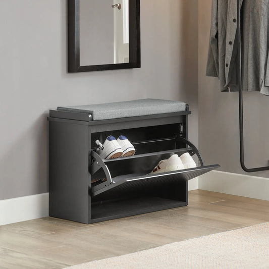 Tapimizuotas suoliukas batų spintelė su sėdyne juodas 62x26 cm SoBuy FSR98-SCH