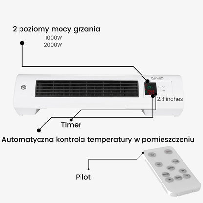 Termoventiliatorius KURTYNA 2200 W su pulteliu, laikmačiu ir atviro lango aptikimu