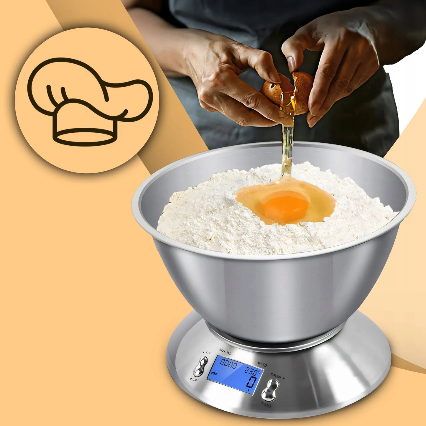 TIKSLIOS ELEKTRONINĖS VIRTUVINĖS SVARSTYKLĖS SU DUBENIU 1G-5KG INOX LAIKMATIS TERMOMETRAS