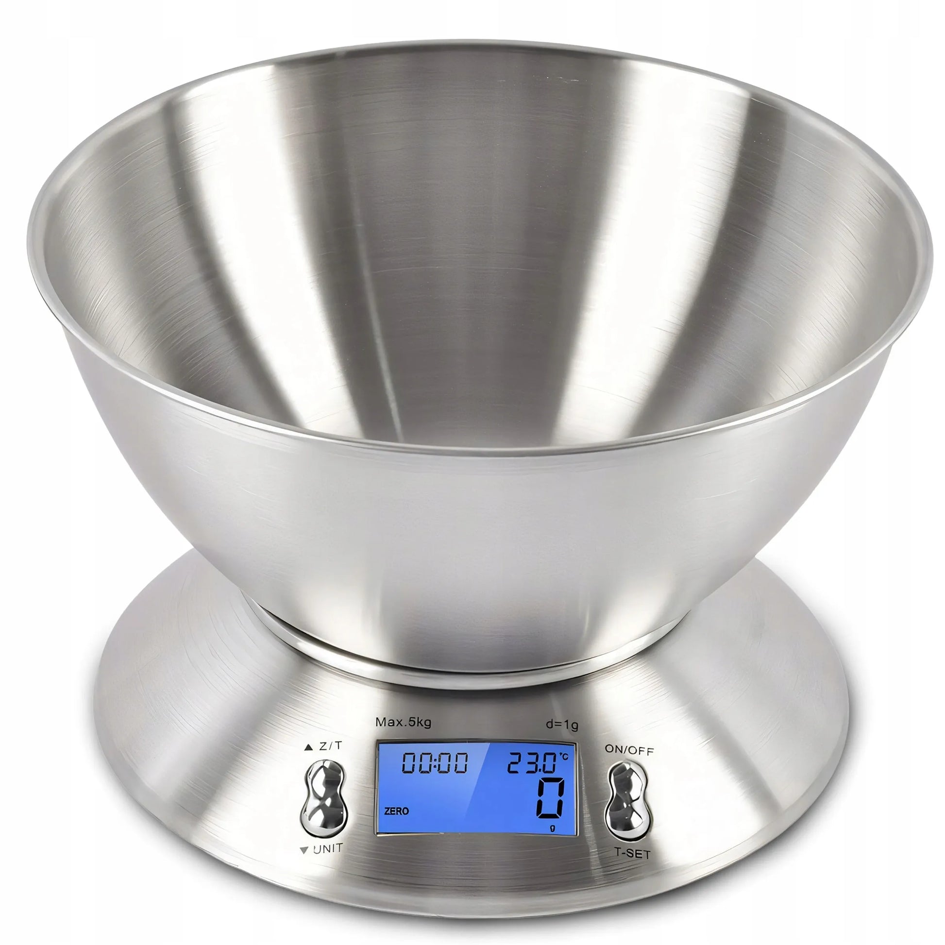 TIKSLIOS ELEKTRONINĖS VIRTUVINĖS SVARSTYKLĖS SU DUBENIU 1G-5KG INOX LAIKMATIS TERMOMETRAS