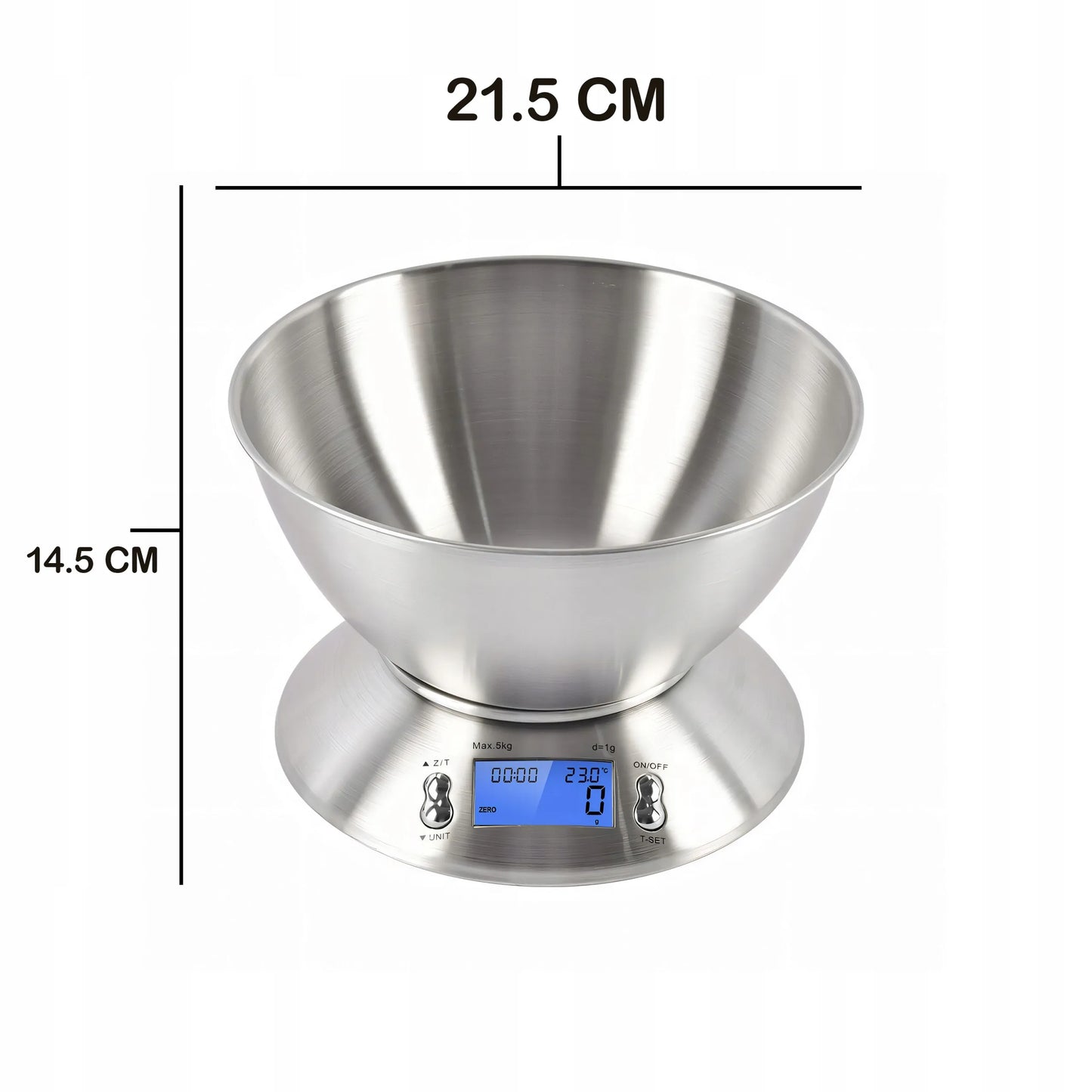 TIKSLIOS ELEKTRONINĖS VIRTUVINĖS SVARSTYKLĖS SU DUBENIU 1G-5KG INOX LAIKMATIS TERMOMETRAS