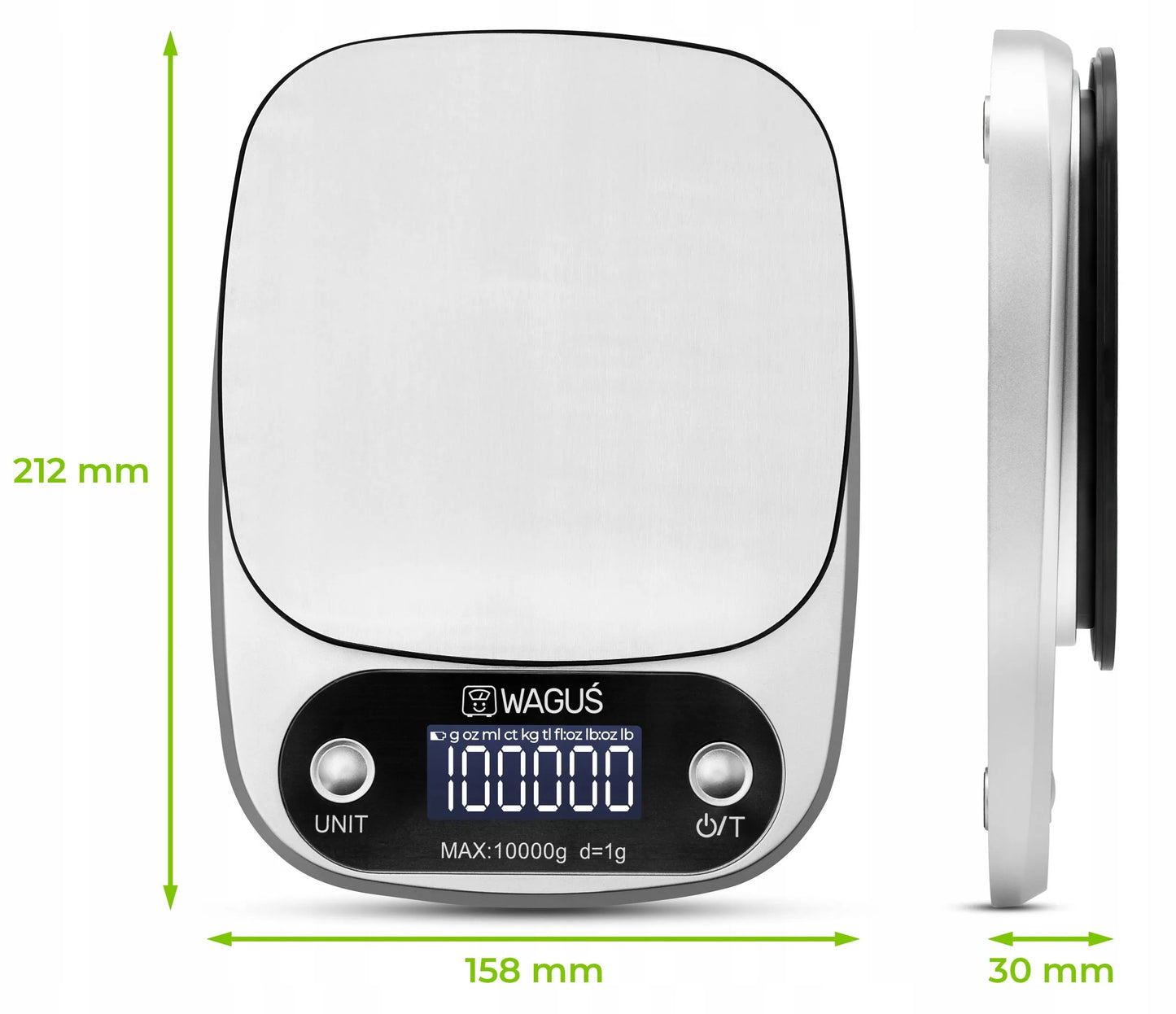 Tiksliosios virtuvinės svarstyklės Waguś iki 10 kg, 1 g su LCD ekranu
