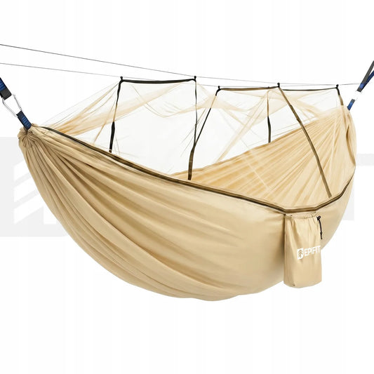 Turistinis hamakas su tinkleliu nuo uodų dvivietis didelis 330x140 cm 200 kg sodo