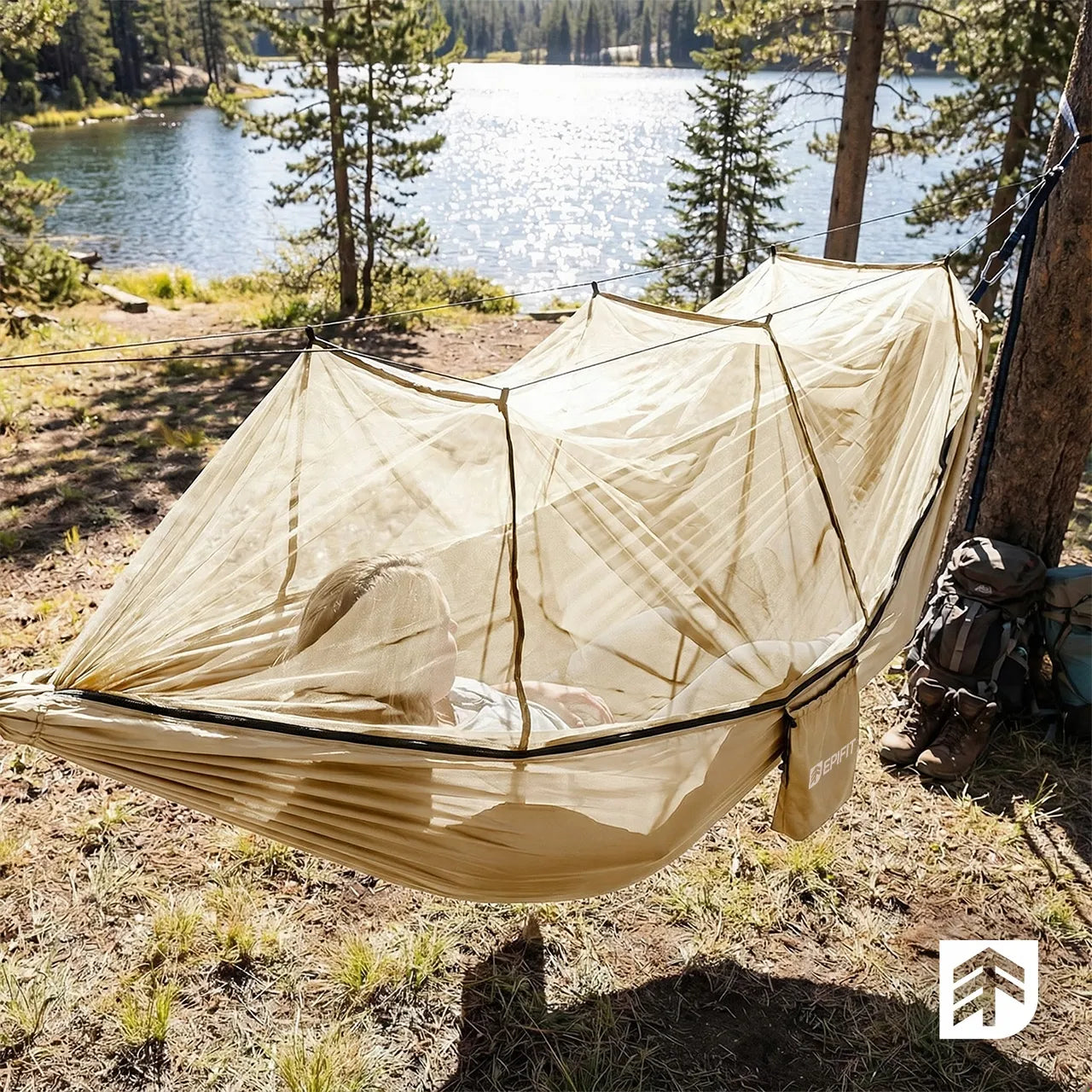 Turistinis hamakas su tinkleliu nuo uodų dvivietis didelis 330x140 cm 200 kg sodo