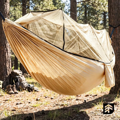 Turistinis hamakas su tinkleliu nuo uodų dvivietis didelis 330x140 cm 200 kg sodo