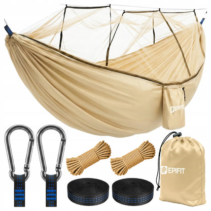 Turistinis hamakas su tinkleliu nuo uodų dvivietis didelis 330x140 cm 200 kg sodo
