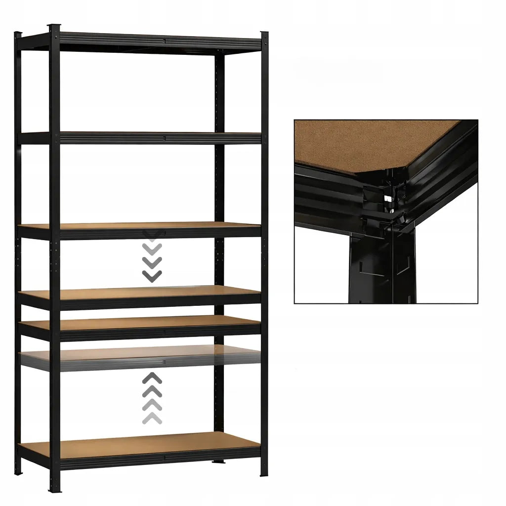 Tvirtas metalinis sandėlio lentynų komplektas 180x90x40 cm, cinkuotas, 5 MDF lentynos, 180 kg/lentynai, 900 kg