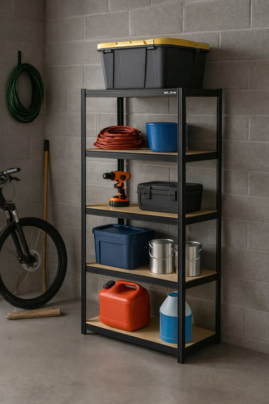 Tvirtas metalinis sandėlio lentynų komplektas 180x90x40 cm, cinkuotas, 5 MDF lentynos, 180 kg/lentynai, 900 kg