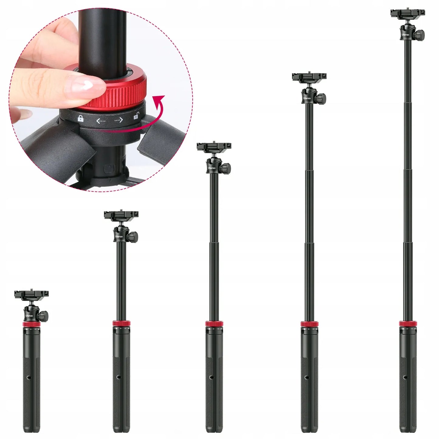 Ulanzi MT-44 trikojis monopodas asmenukių lazda kamerai, aparatui ir telefonui, keliamoji galia 1,5 kg