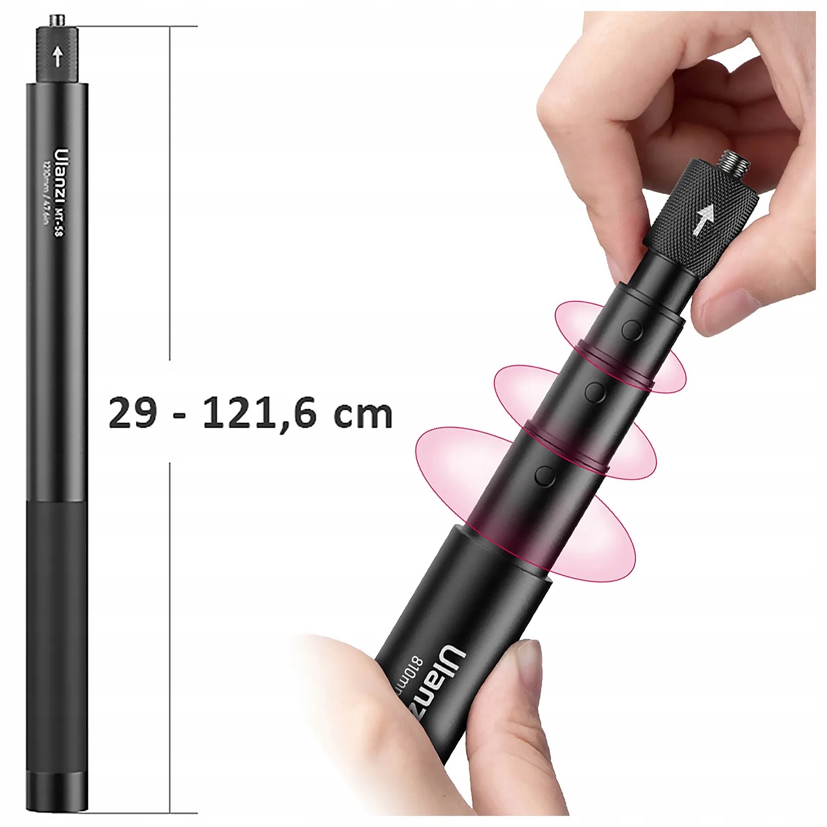 Ulanzi MT-58 monopodas, skirtas „Insta360“ nematomai asmenukių lazdelei, 1210 mm