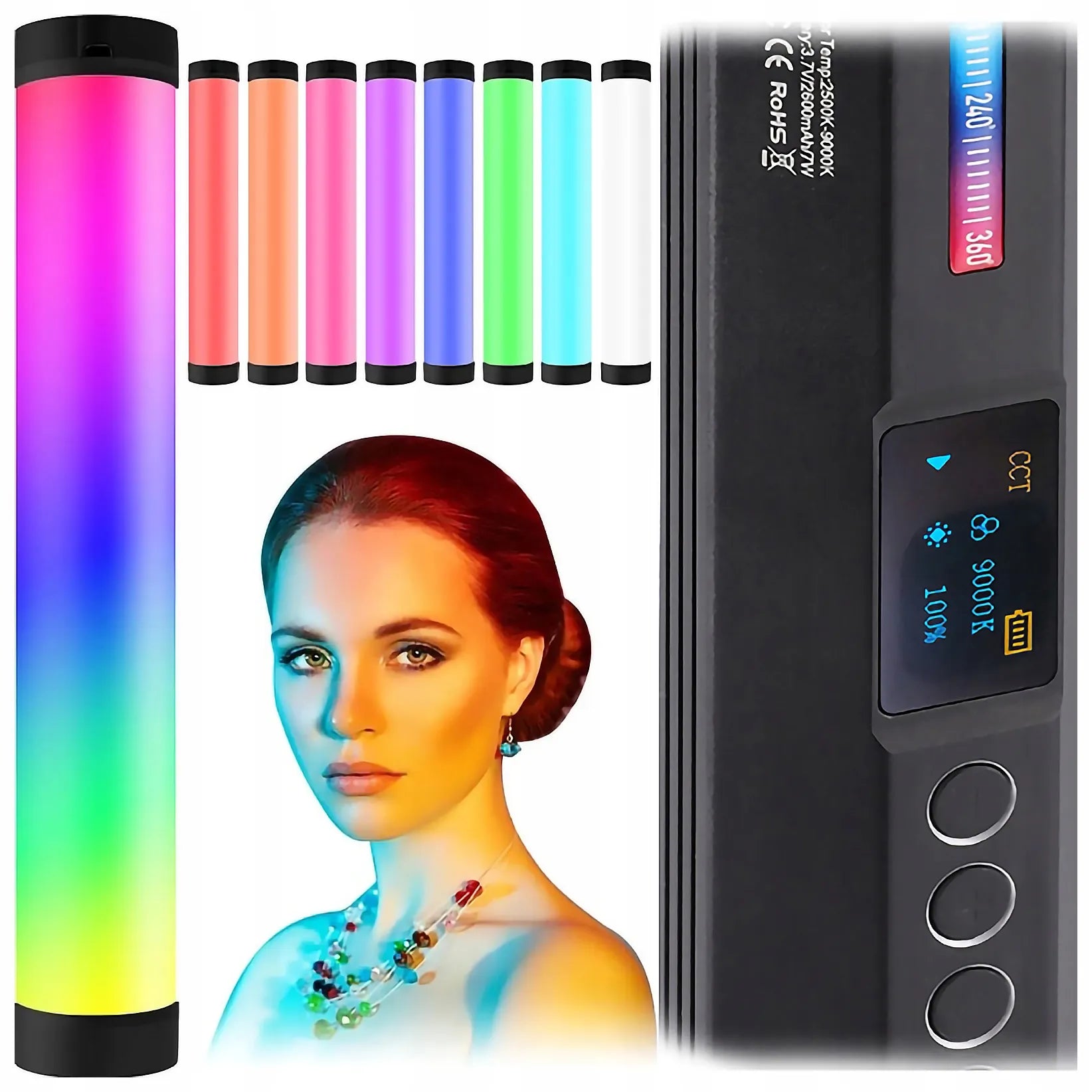 Ulanzi VL110 RGB šviesos diodų lempa, nuolatinis apšvietimas, šviesos lazda 1/4 colio jungtis + magnetas
