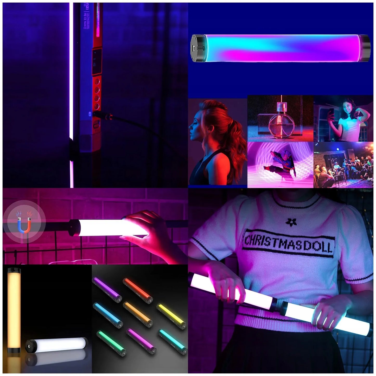 Ulanzi VL110 RGB šviesos diodų lempa, nuolatinis apšvietimas, šviesos lazda 1/4 colio jungtis + magnetas