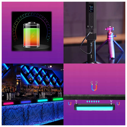 Ulanzi VL110 RGB šviesos diodų lempa, nuolatinis apšvietimas, šviesos lazda 1/4 colio jungtis + magnetas