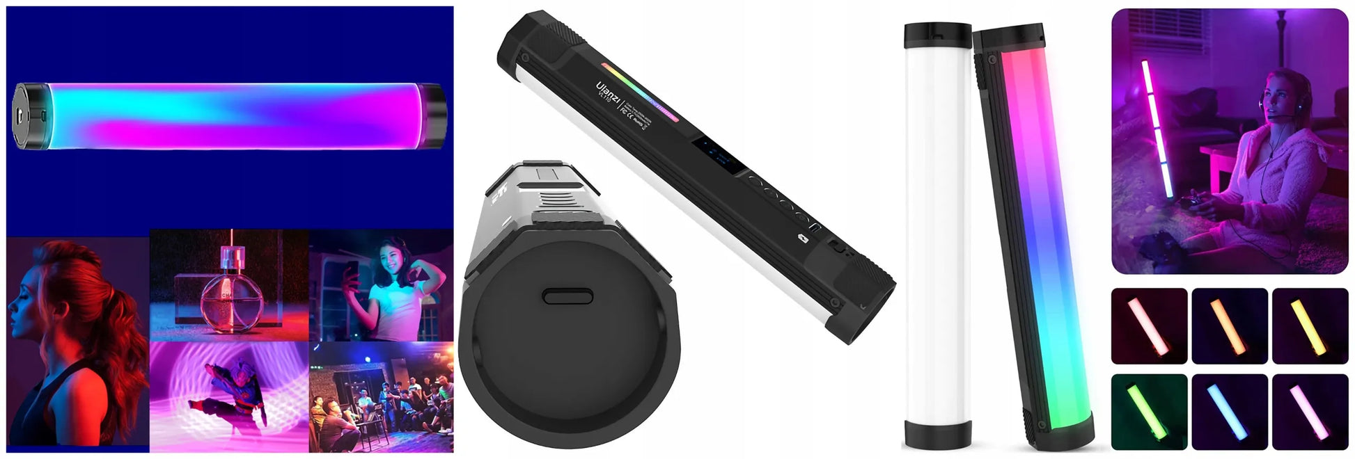Ulanzi VL110 RGB šviesos diodų lempa, nuolatinis apšvietimas, šviesos lazda 1/4 colio jungtis + magnetas
