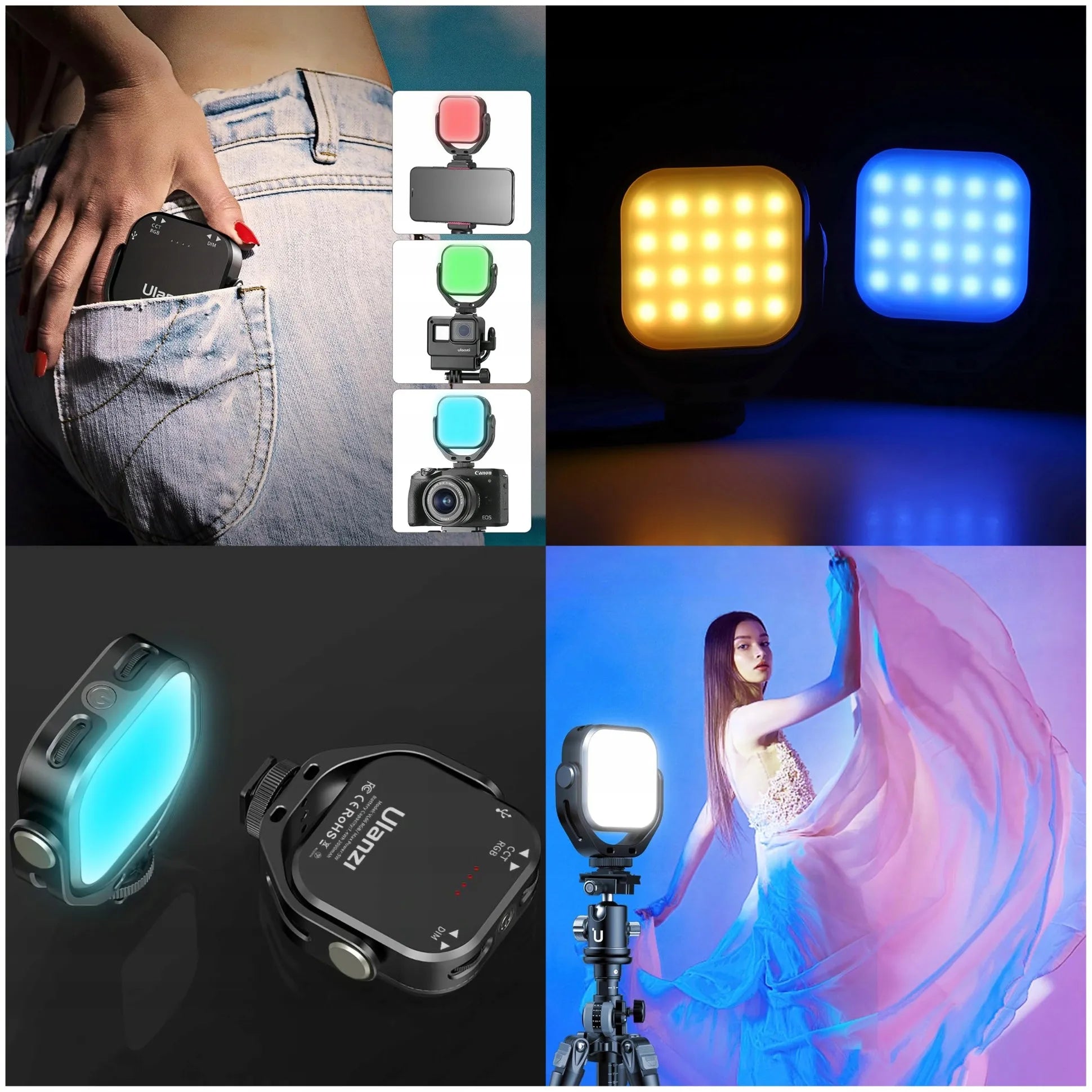 Ulanzi VL66 RGB LED lemputė fotoaparatui, išmaniajam telefonui, vaizdo įrašams, vlogams ir tiesioginėms transliacijoms, sukamoji