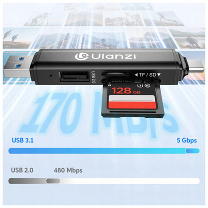 Ulanzi X117 3-in-1 atminties kortelių skaitytuvas, skirtas Apple iPhone USB-C SD Micro SD ir USB atmintinėms