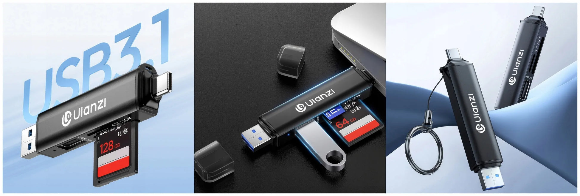 Ulanzi X117 3-in-1 atminties kortelių skaitytuvas, skirtas Apple iPhone USB-C SD Micro SD ir USB atmintinėms