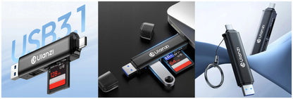 Ulanzi X117 3-in-1 atminties kortelių skaitytuvas, skirtas Apple iPhone USB-C SD Micro SD ir USB atmintinėms