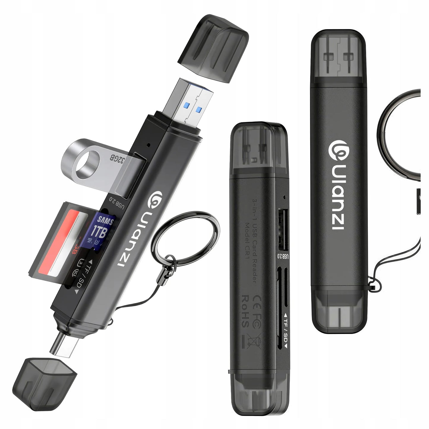 Ulanzi X117 3-in-1 atminties kortelių skaitytuvas, skirtas Apple iPhone USB-C SD Micro SD ir USB atmintinėms