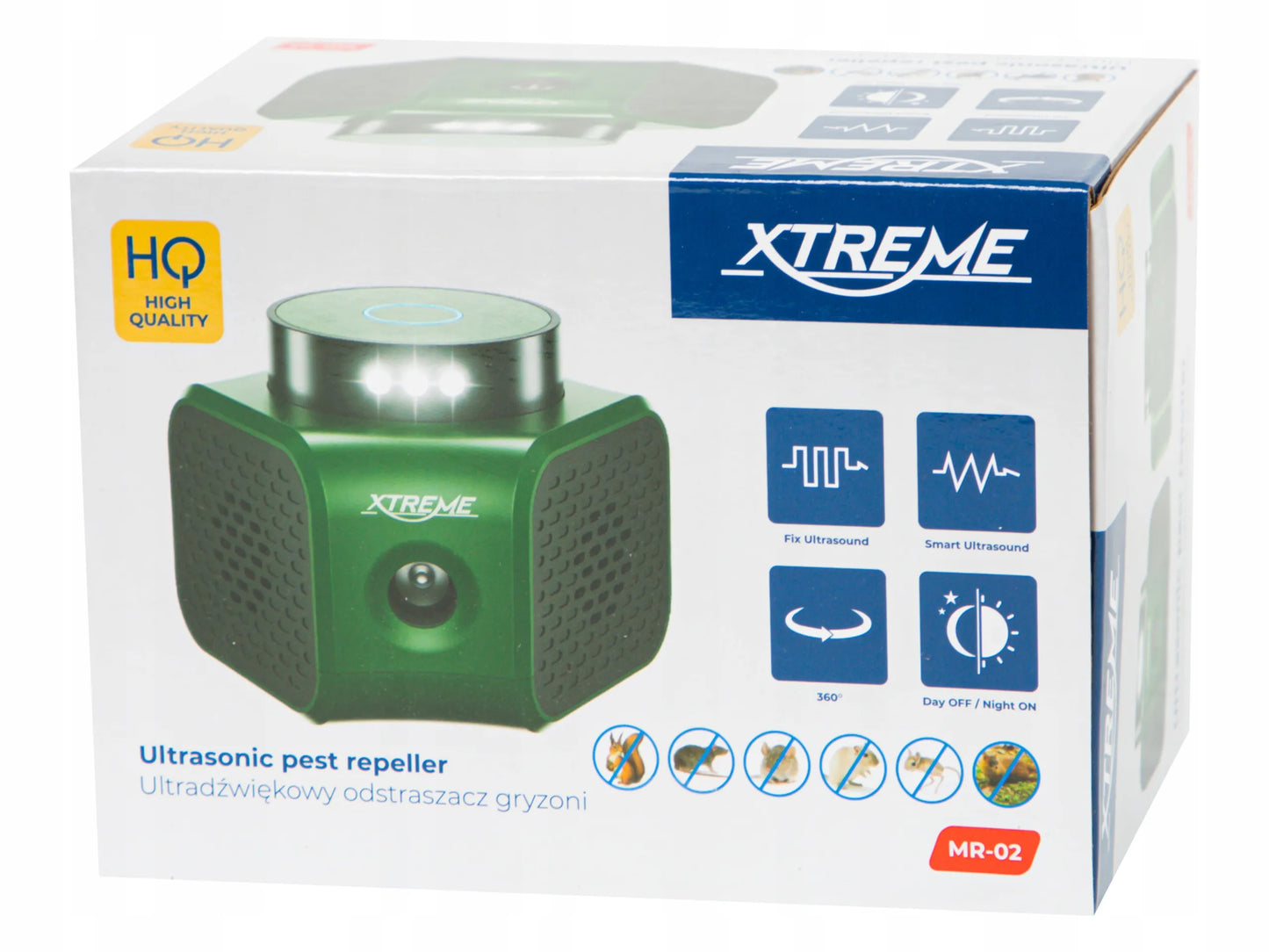 ULTRAGARSINIS GRAUŽIKŲ IR KENKĖJŲ ATBAIDYMO PRIETAISAS 360° SU LED 9V, 4 REŽIMAI