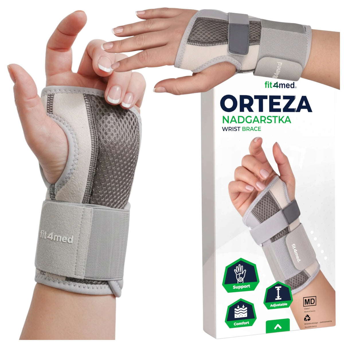 Universali kairiojo riešo ortozė „Fit4Med“ su išimamais įtvarais