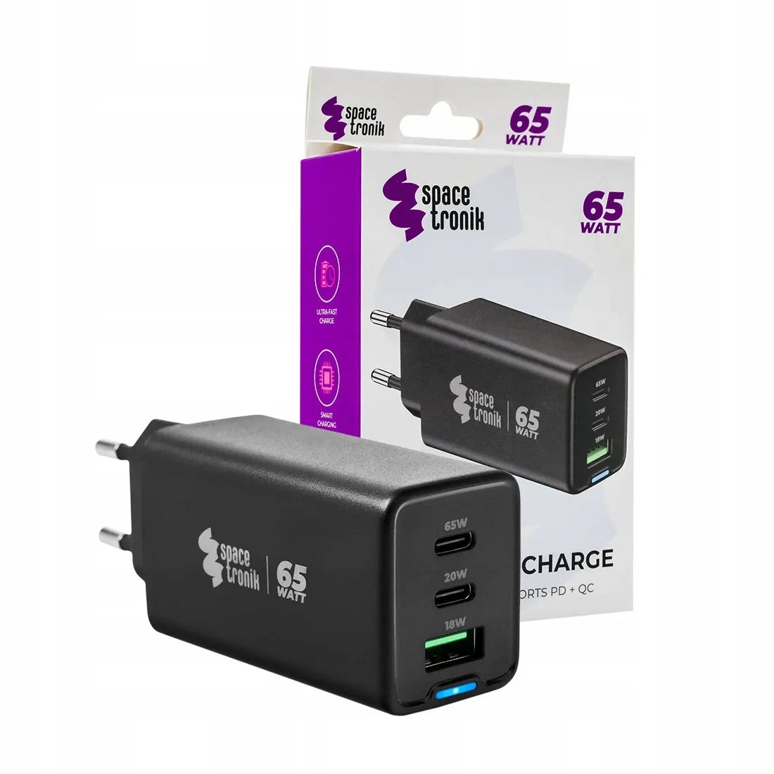 Universalus Spacetronik 65W 5A QC PD 3.0 3x USB tinklo įkroviklis