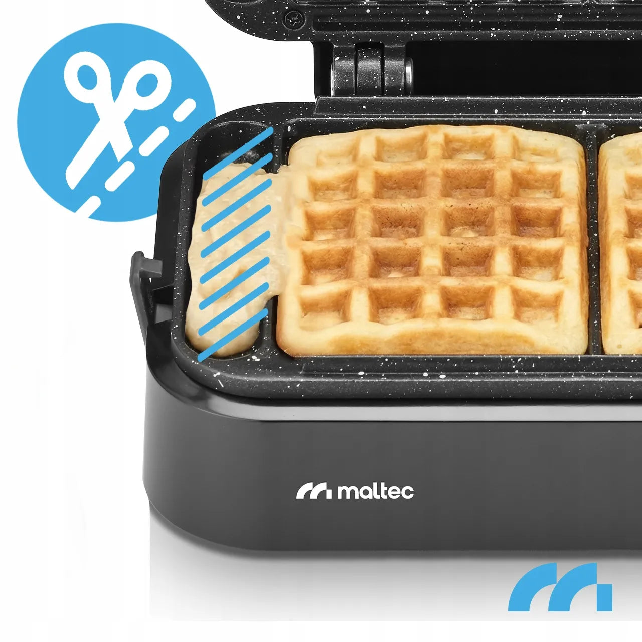 Vaflinė MalTec WM2000W su temperatūros reguliavimu, marmurine danga, 1200 W