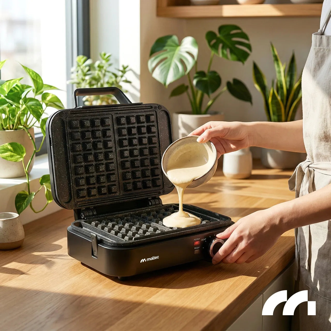 Vaflinė MalTec WM2000W su temperatūros reguliavimu, marmurine danga, 1200 W